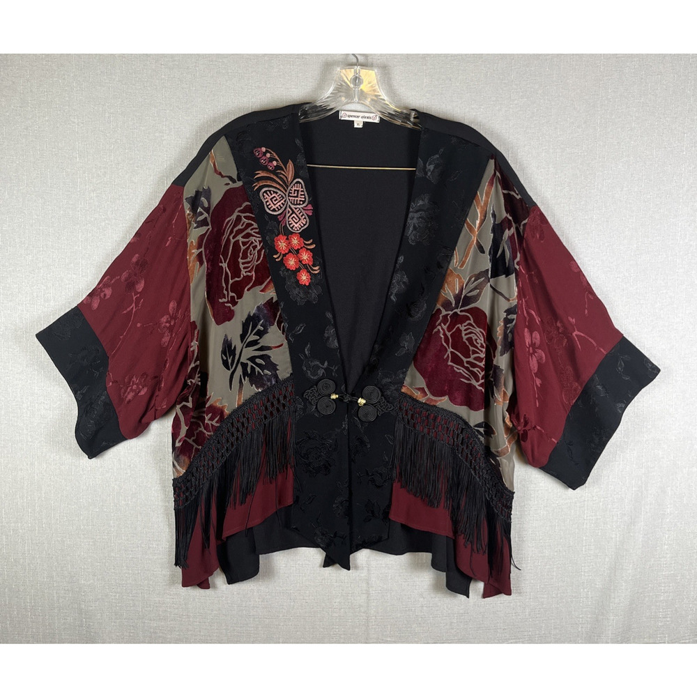 Spencer Alexis Kimono Jacket Womens Size XL Fits Plus Size 1X Asian Red Black